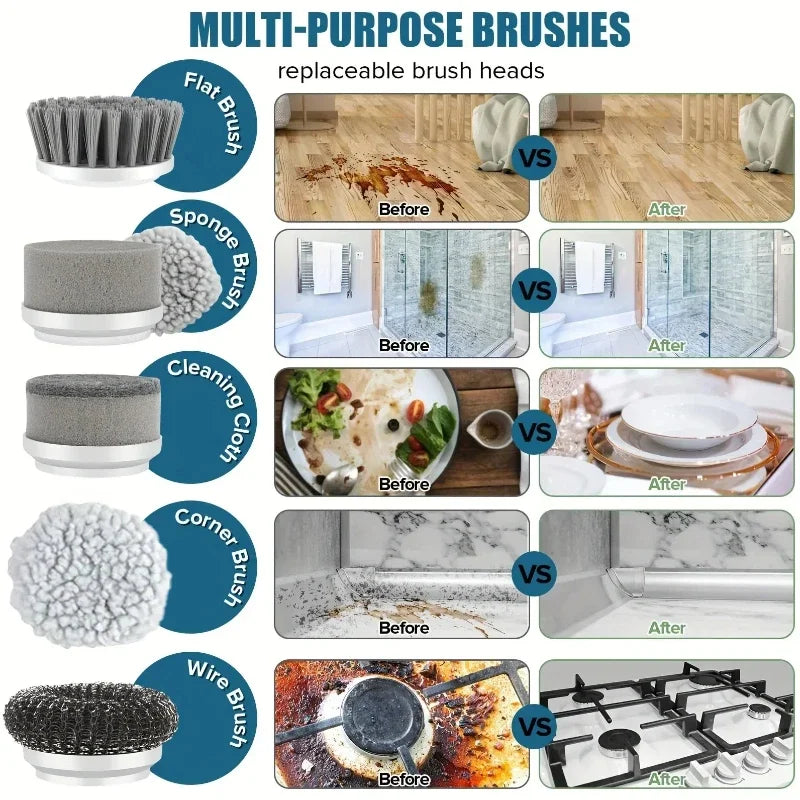 Cordless Electric Spin Scrubber for Kitchen Cleaning with 5 Interchangeable Brush Heads