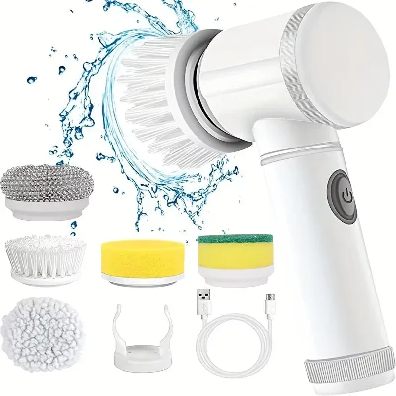 Cordless Electric Spin Scrubber for Kitchen Cleaning with 5 Interchangeable Brush Heads