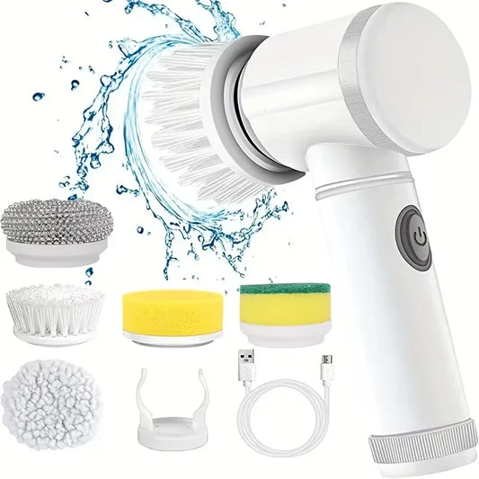 Cordless Electric Spin Scrubber for Kitchen Cleaning with 5 Interchangeable Brush Heads