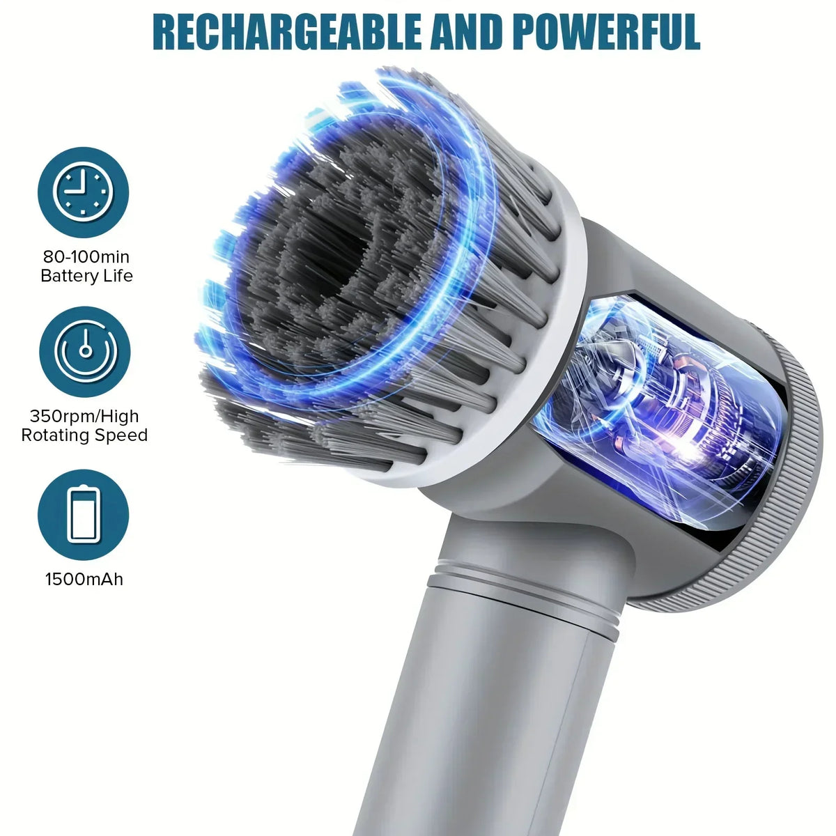 Cordless Electric Spin Scrubber for Kitchen Cleaning with 5 Interchangeable Brush Heads