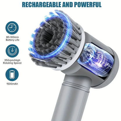 Cordless Electric Spin Scrubber for Kitchen Cleaning with 5 Interchangeable Brush Heads